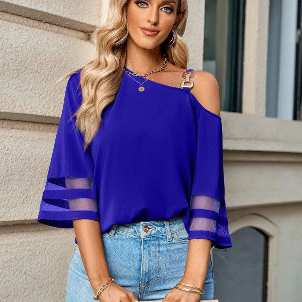 Women's One-shoulder Featured A Metal Buckle Blouse