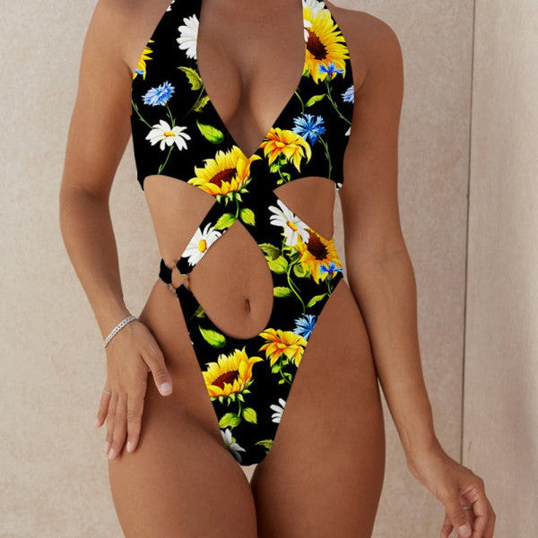 Women's Sexy Crossover Hollow One-Piece Swimsuit