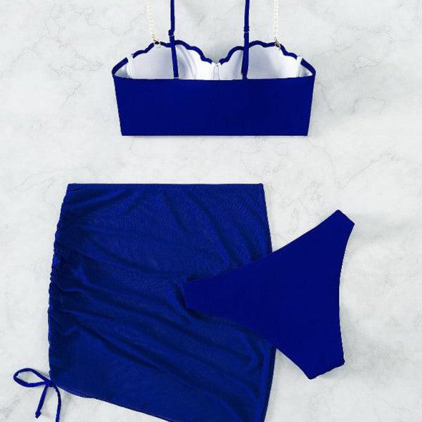 Women's solid color shell shape bikini three-piece sets