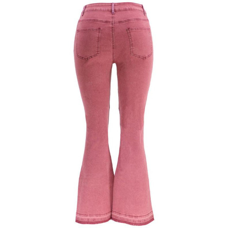 Women's two-color splicing street washed flared jeans