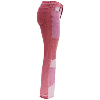 Women's two-color splicing street washed flared jeans