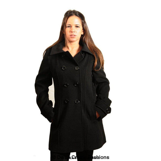 Wool Feel Double Breasted Hooded Coat For Women