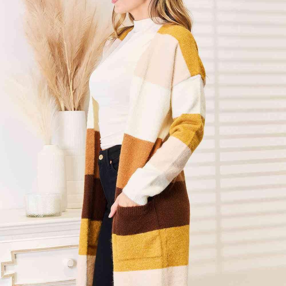 Woven Right Color Block Dropped Shoulder Cardigan