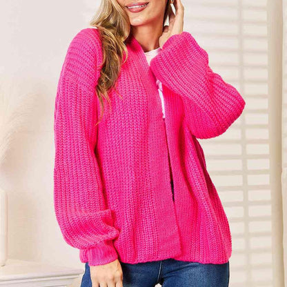 Woven Right Rib-Knit Open Front Drop Shoulder Cardigan