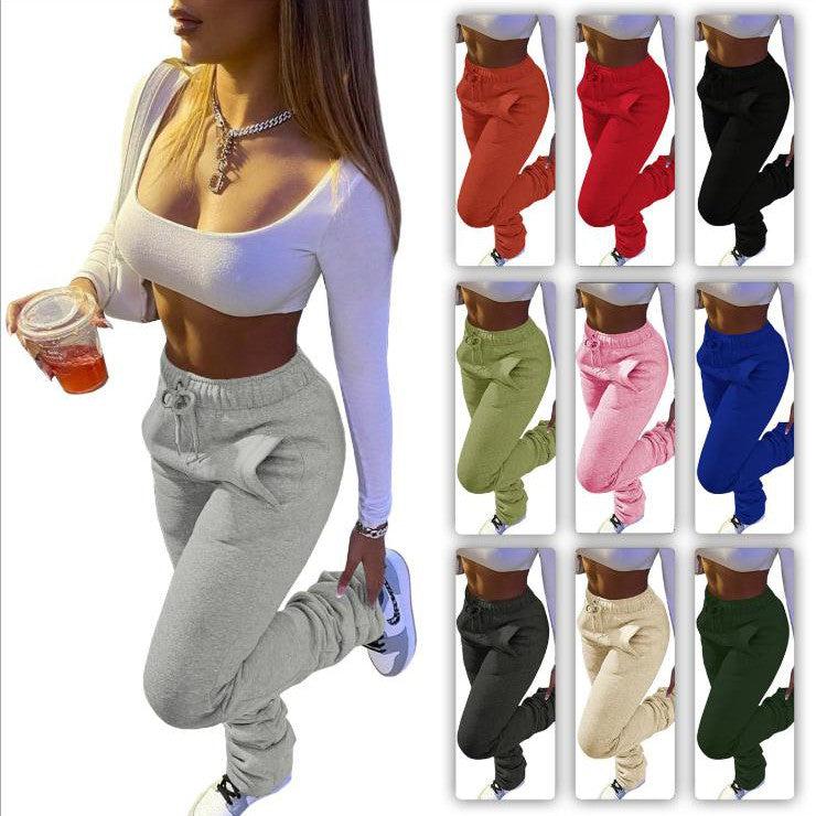 XS-3XL Woman Mid Waist Thick Stacked Sweatpants