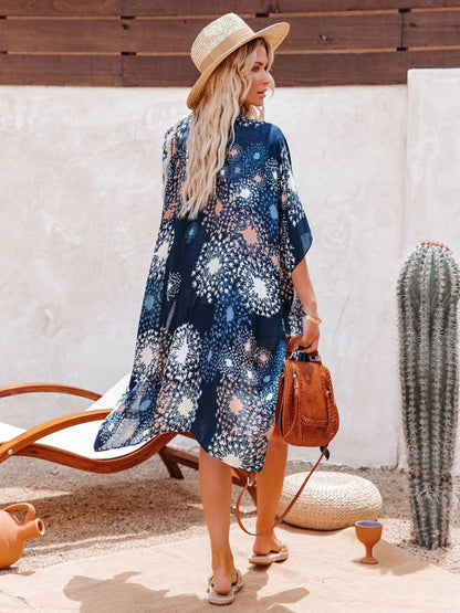 New mid-length slit chiffon printed beach sunscreen blouse holiday style