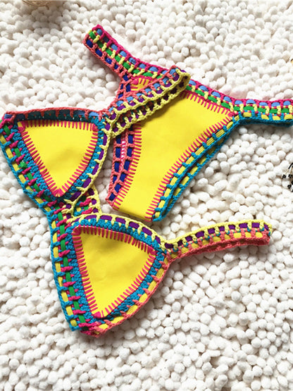 New Black Gold Bikini Handwoven Colorful One-Piece Swimsuit