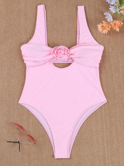 Solid color one-piece swimsuit sexy 3D flower two-piece bikini beach bikini