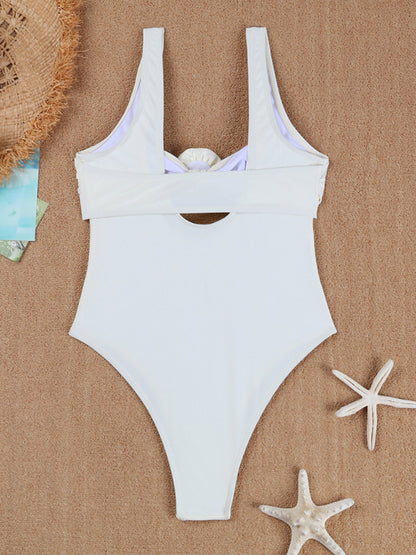 Solid color one-piece swimsuit sexy 3D flower two-piece bikini beach bikini