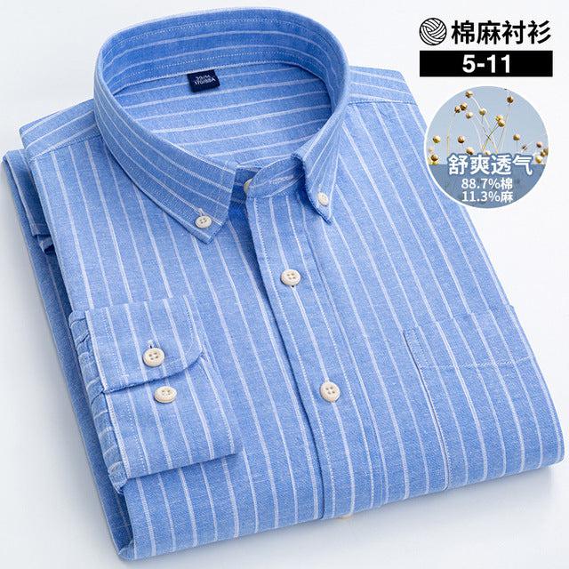80% Cotton 20% Linen Shirts Longsleeve Shirt For Men Clothing Pure Colored Casual Hemp Camisa Masculina Mens Dress