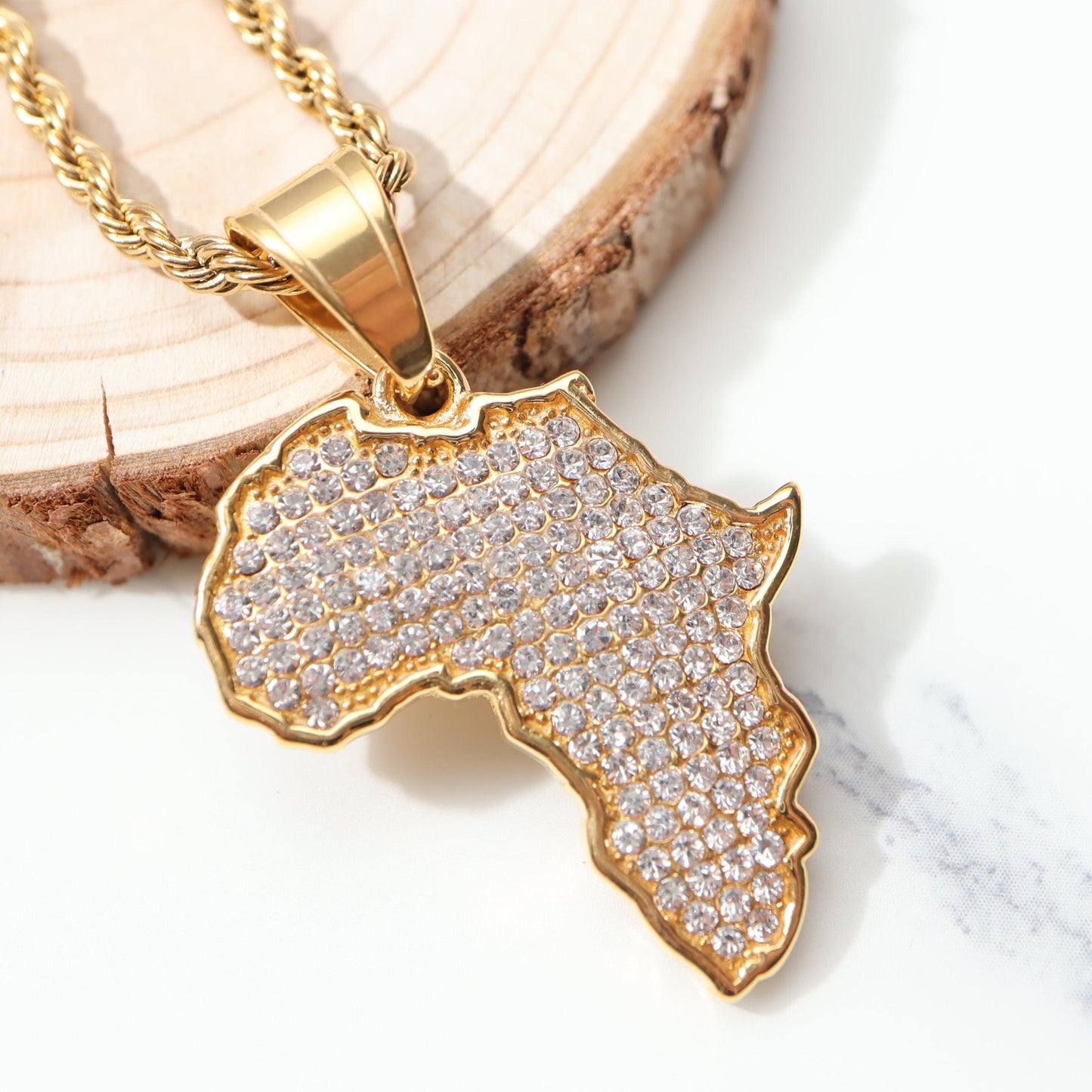 Africa Map Iced Out Chain Rhinestone Crystal Gold Pendant & Necklace Africa Map pendant necklace For Men/Women fashion Jewelry