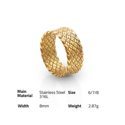 Chris April in stock PVD 18K gold plated Personalized wide version Braided mens ring with 316L stainless steel material