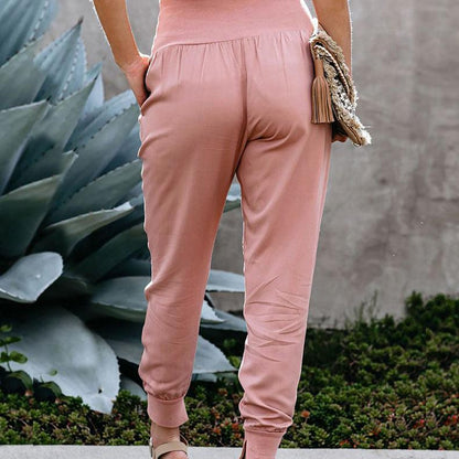 Dropshipping Women High Waist Stretchable Spring Autumn Female Casual Belt Patchwork Long Trousers Work Wear Lady Office Pant