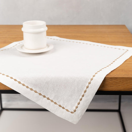 Embroidered hemp placemat, white