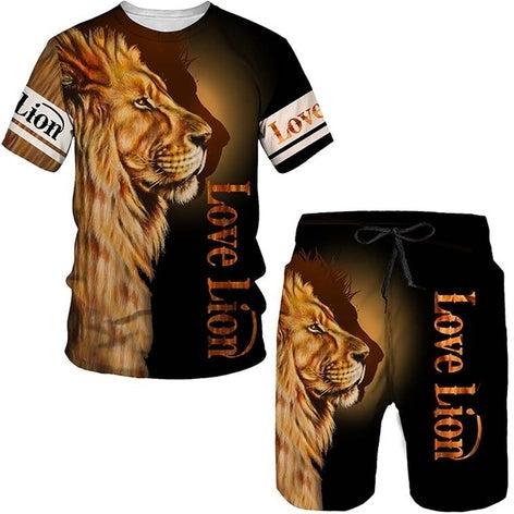 Fashion 3D Lion Printed Men's Tracksuit 2 Piece Suit Summer T Shirt