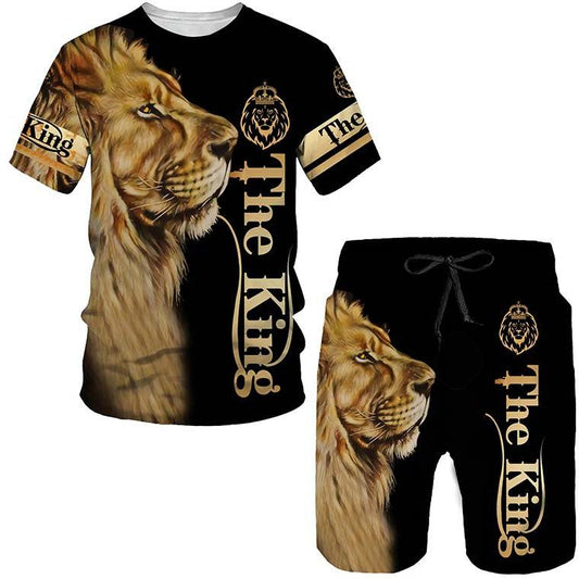 Fashion 3D Lion Printed Men's Tracksuit 2 Piece Suit Summer T Shirt
