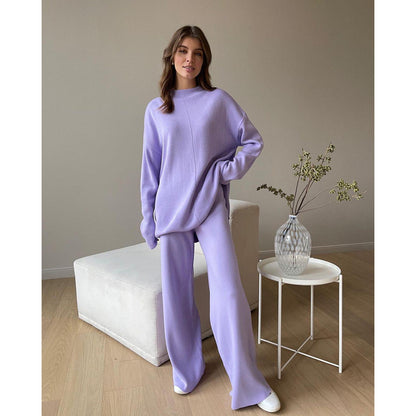 GX0021 fashion autumn winter long sleeve loose casual knitted sweater tops and trousers suit 2 piece set women clothing