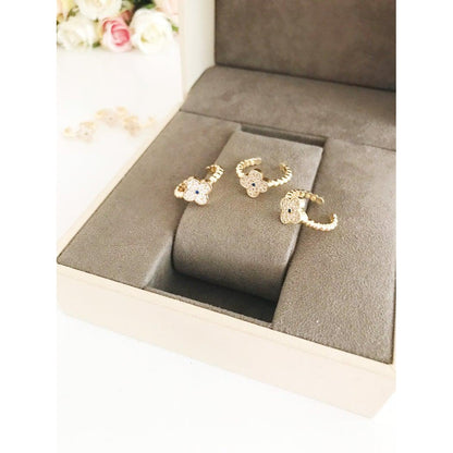 Gold Clover Ring, Adjustable Zircon Ring, Four Leaf Clover Charm