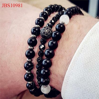 High Quality Hot Selling CZ Mirco Pave Ball Lion Charm Natural Stone Beads Elastic Bracelet Set Men Jewelry