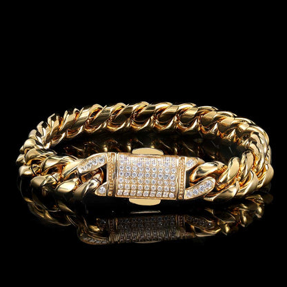 Hip Hop Chain Mens Gold Bracelets 18k Gold Plated Chain Miami Stainless Steel Cuban Bracelets
