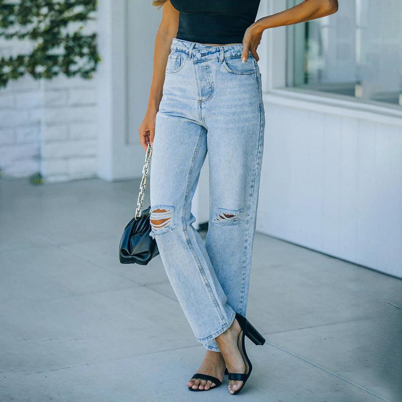 Jeans Irregular High Waist Casual Vintage Ripped Wide Leg Jeans