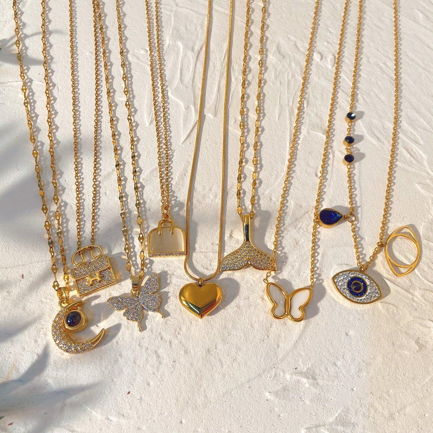 Luxury Jewelry Stainless Steel Chain Chocker Gemstone Bag heart eyes Zircon Pendant Necklace