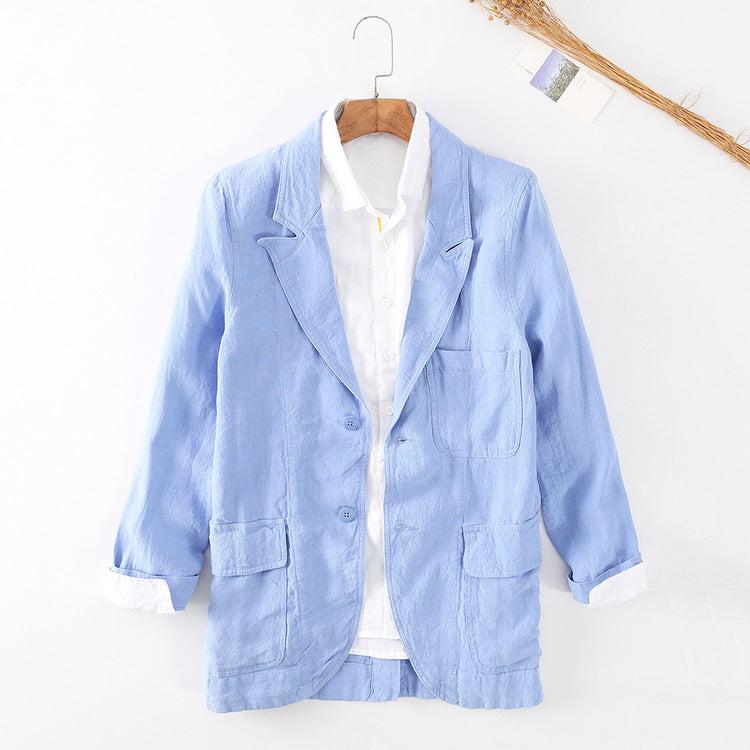 Mens Hemp Cotton Jackets Casual Loose Linen Blazer Multi-color Linen