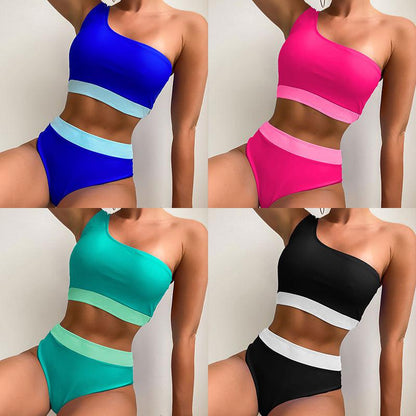 PASUXI 2023 Latest Design One Shoulder Two Piece Swimsuit Bikini High Waist Solid Color Beach Swimwear