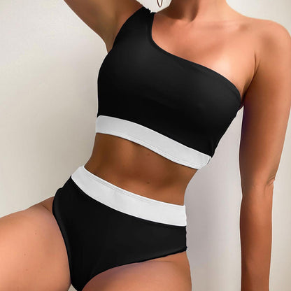 PASUXI 2023 Latest Design One Shoulder Two Piece Swimsuit Bikini High Waist Solid Color Beach Swimwear