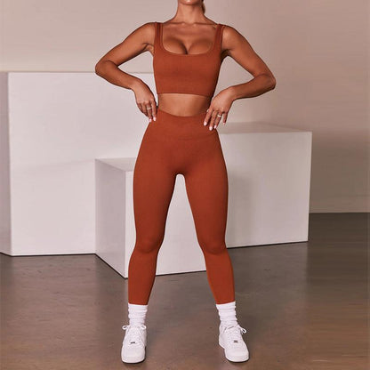 Seamless Sexy Fitness Yoga U V Neck With Leggings Sportswear Gym Wear Active Wear Set 2 Piece Women Sets