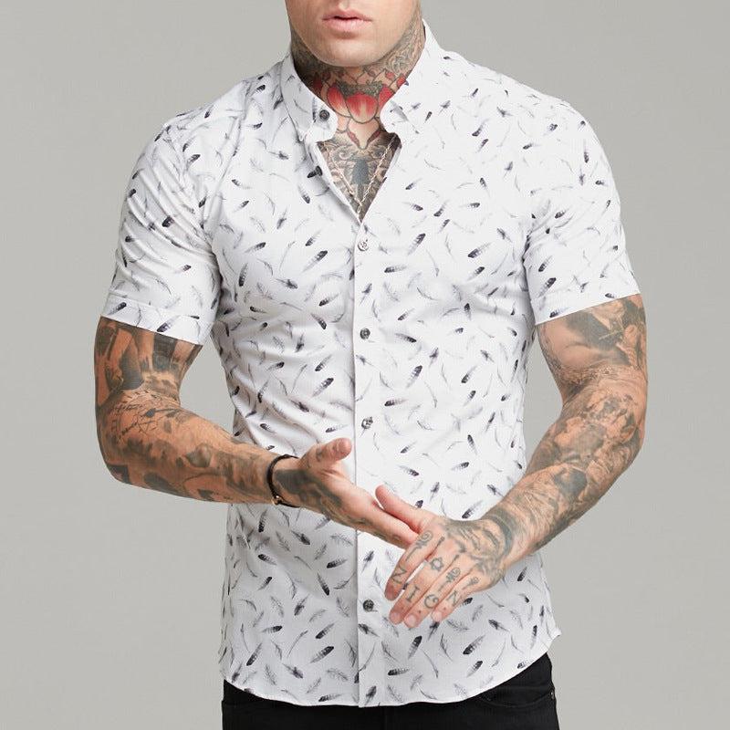 Summer Men Casual Short Sleeve Shirt New 3D Digital Printing Feather Pattern Flower Casual Fashion Slim Shirts for Men