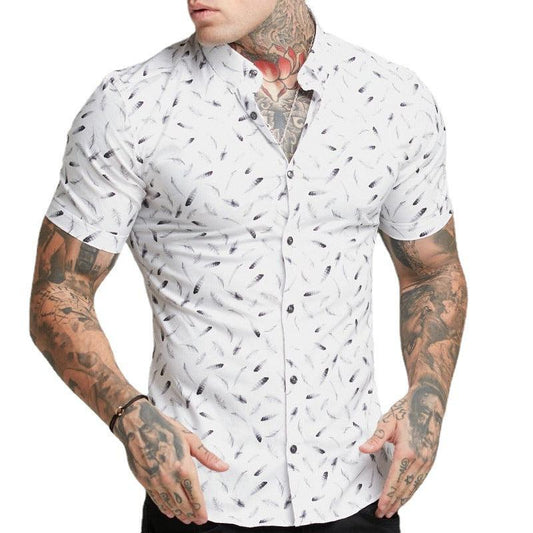 Summer Men Casual Short Sleeve Shirt New 3D Digital Printing Feather Pattern Flower Casual Fashion Slim Shirts for Men