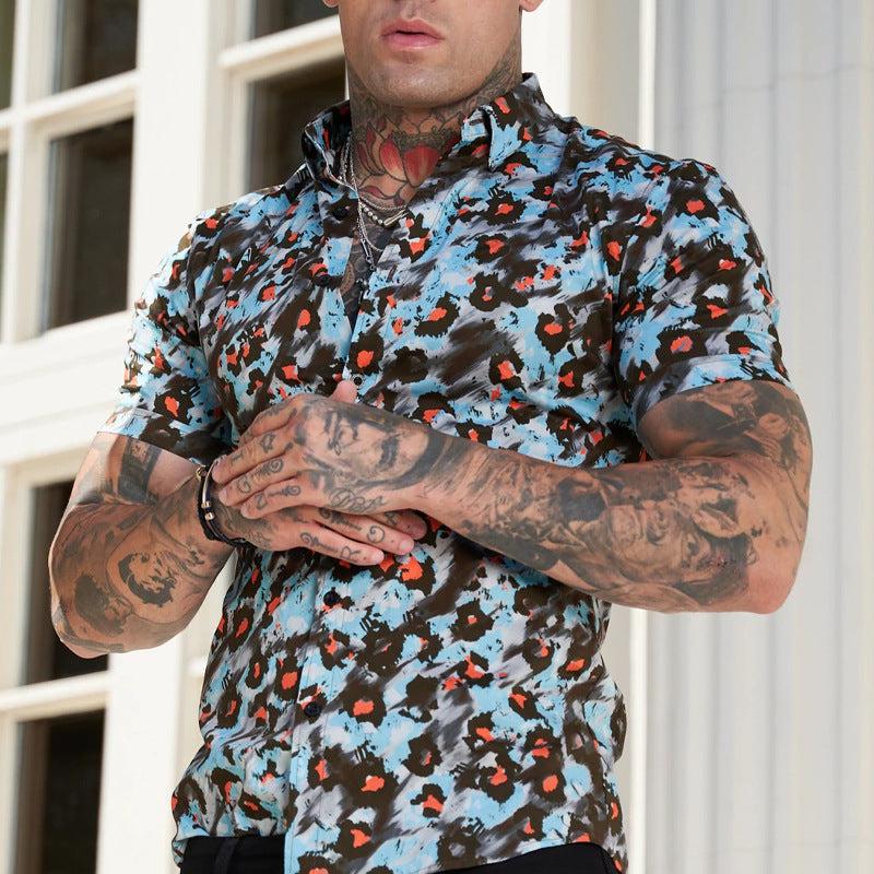 Summer Men Print Beach Hawaiian Shirt Men's Casual Digital 3D Printing Loose Lapel Summer Short Sleeve Casual Shirt