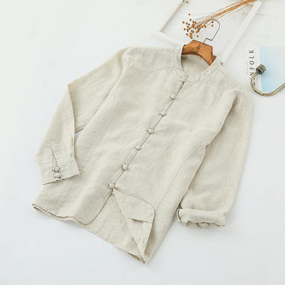 Wholesale spring new mens loose linen shirt high quality vintage collar Chinese plate button hemp shirts for men