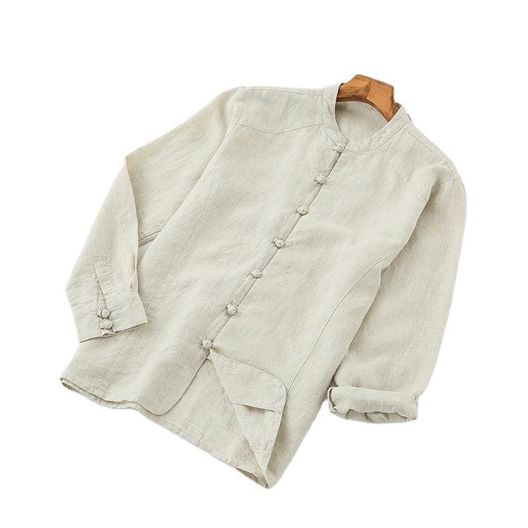 Wholesale spring new mens loose linen shirt high quality vintage collar Chinese plate button hemp shirts for men