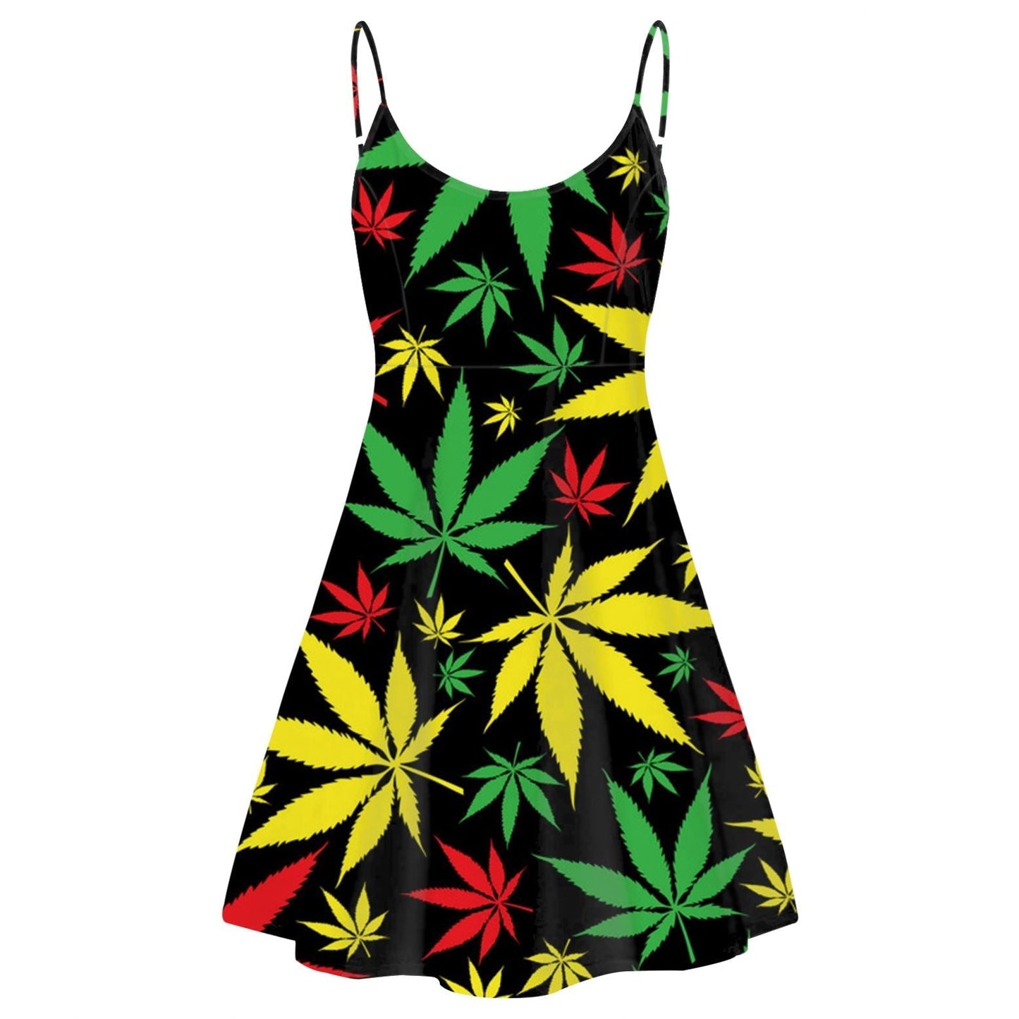 fashion yellow green hemp cannabis leaf seamless print women clothing sexy slip dress club backless sling dresses