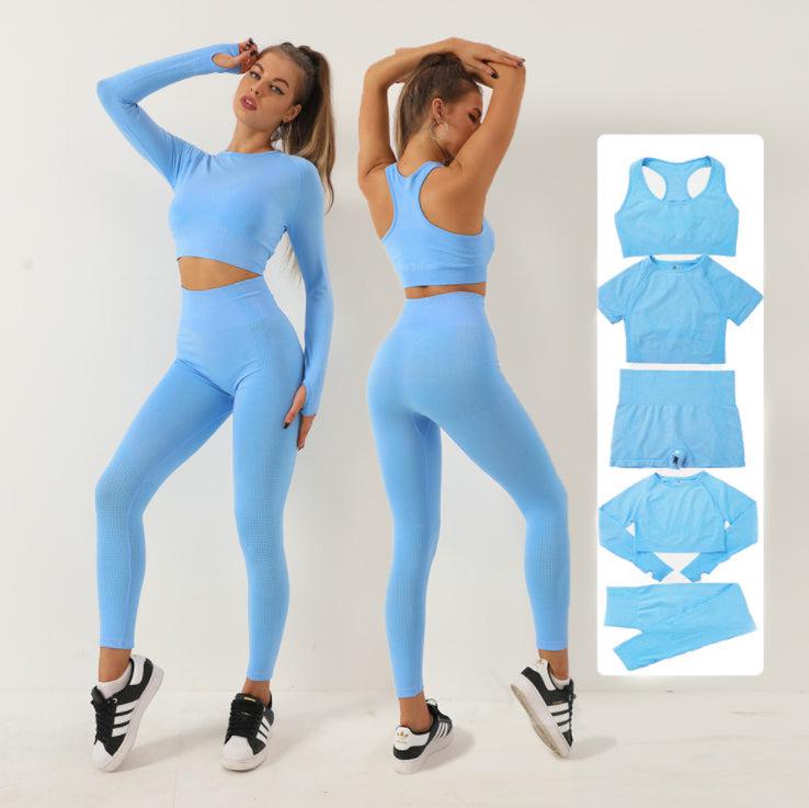 fitness active wear gym workout long sleeve clothing shorts pants tight sports suits seamless 5 pieces yoga set for women